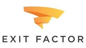 A geometric orange design above the text "Exit Factor" in bold, capital letters. A geometric orange design above the text "Exit Factor" in bold, capital letters.